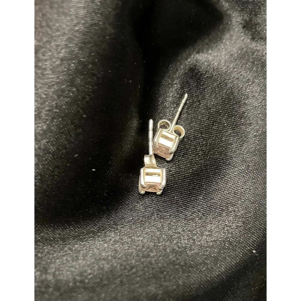925 Sterling Silver Princess Cut Stud Pink Topaz October Birthstone Earrings